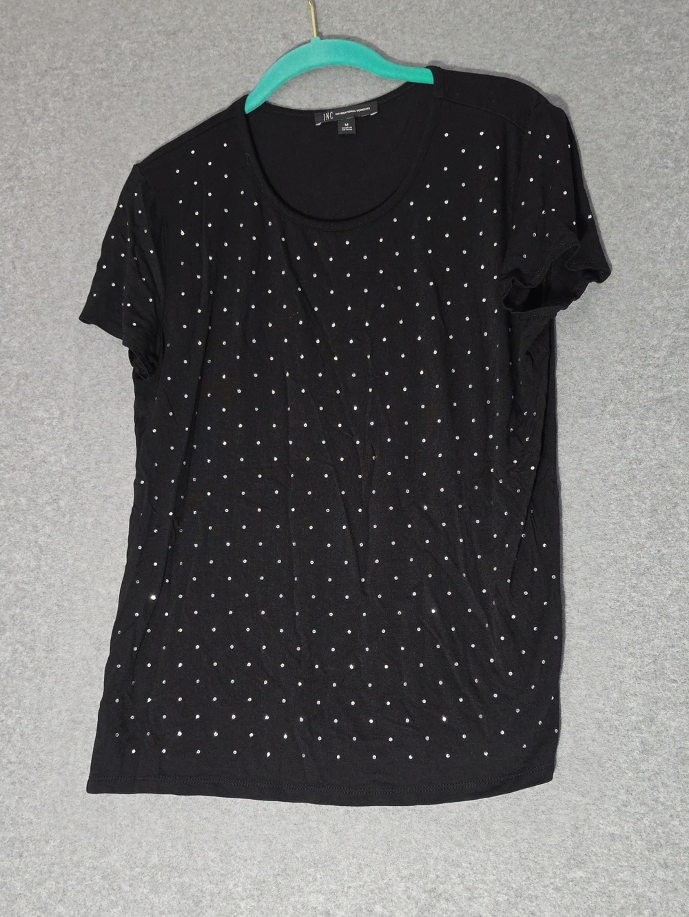 INC International Concepts Black Short-Sleeve Tee with Silver Studs